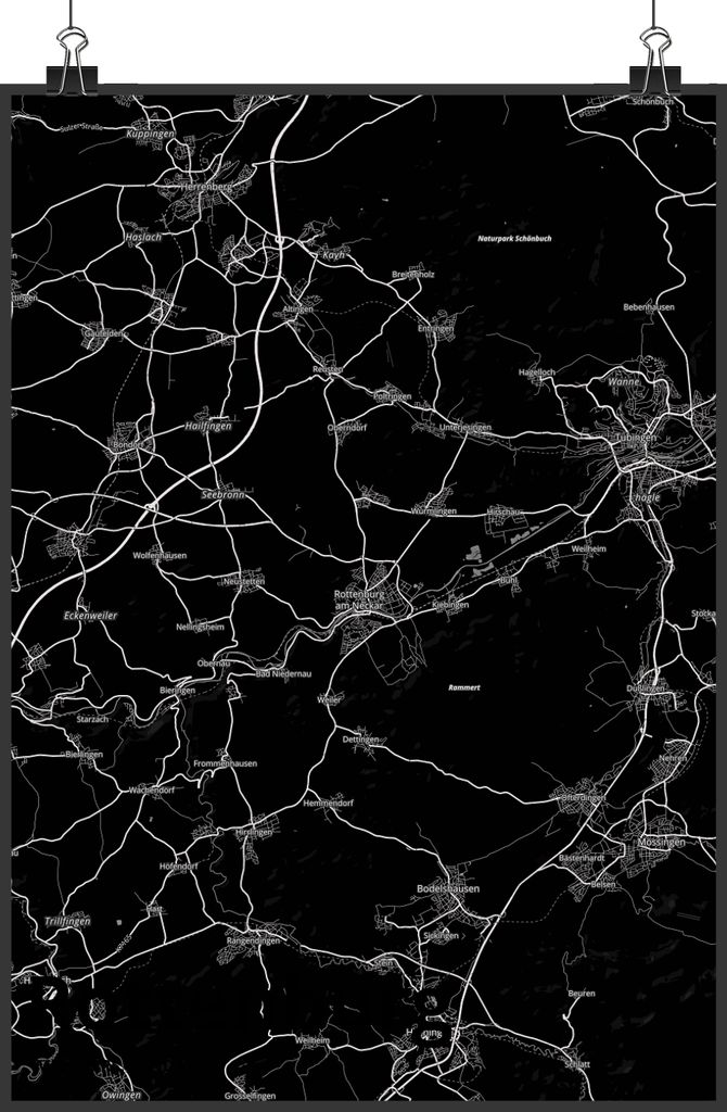Mr. & Mrs. Panda Bild Rottenburg DIN A2 - Geschenk, kunstdruck poster, Plakat, Stadt, Dorf Karte Landkarte Map Stadtplan, wanddeko, drucke, Wandbild