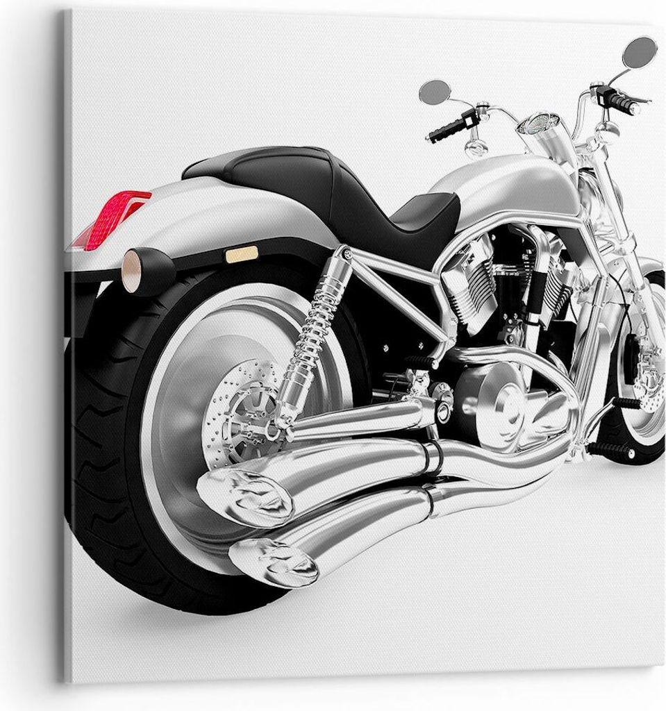 Bild auf Leinwand - Leinwandbild - Chopper Motorrad Chrom - 70x70cm - Wand Bild - Wanddeko - Leinwanddruck - Bilder - Kunstdruck - Wanddekoration -...