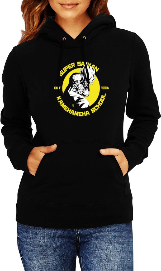 Damen Kapuzenpullover Dragon Anime Manga Ball Z Super Saiyan Kamehameha School, Lady M / Schwarz