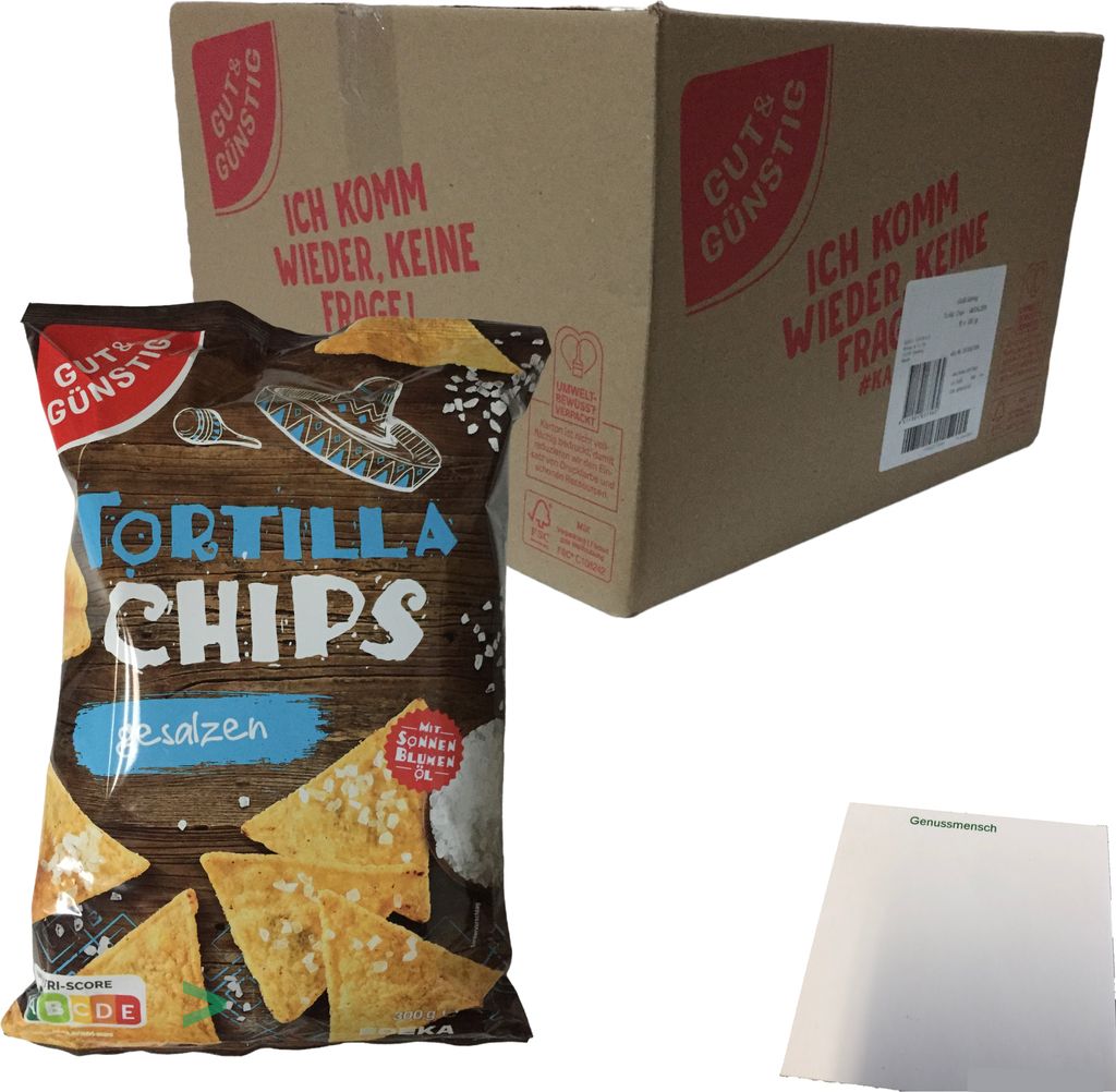 Gut & Günstig Tortillachips Mais-Chips gesalzen 10er Pack (10x300g Beutel) + usy Block