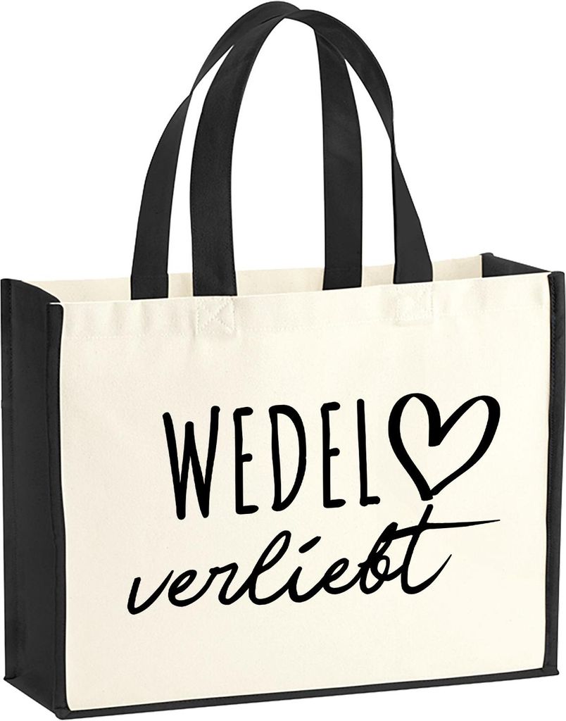 Huuraa Jutetasche Wedel verliebt 21 Liter Black Jute und Baumwolle Einkaufstasche Geschenkidee