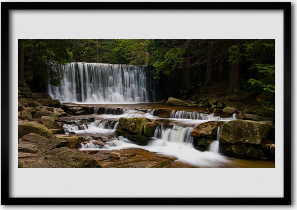Bild 70x50 MDF-Rahmen Wandkunst Wald Wasserfall Natur