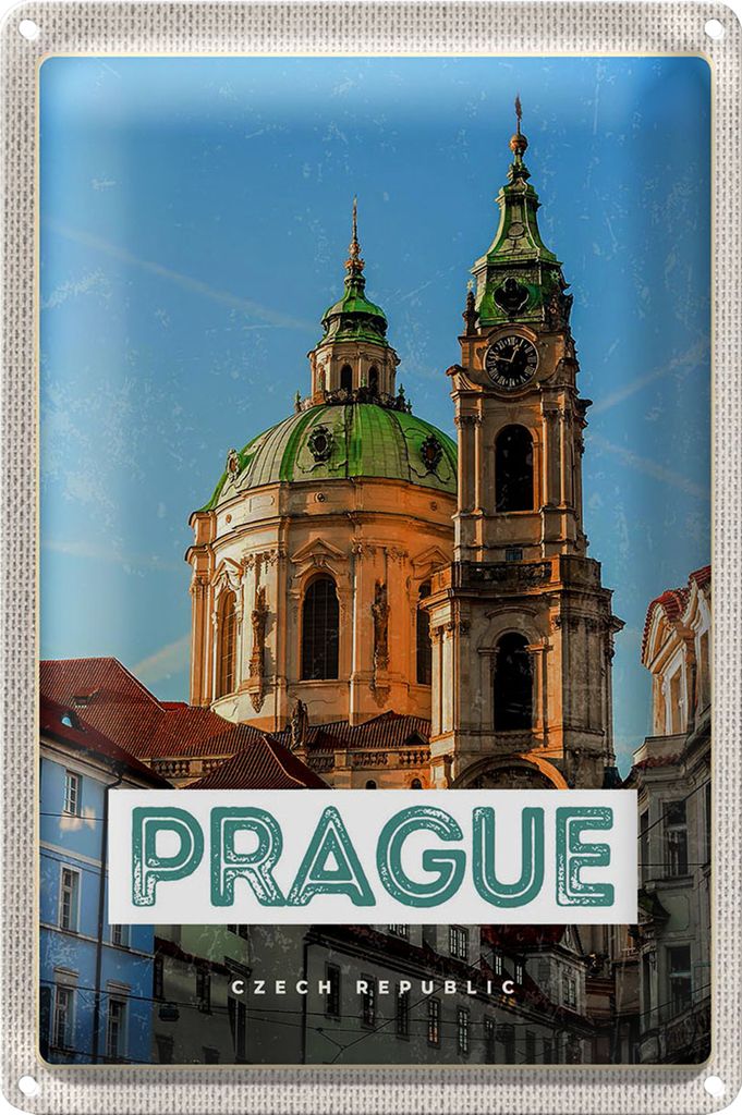Blechschild Reise 20x30cm Prague St. Nikolaus Kirche Kostel