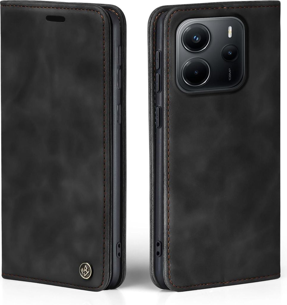 Handy Hülle für Xiaomi Redmi Note 14 Klapphülle Bookcase Flip Cover Handy Tasche Etui Farbe: Schwarz