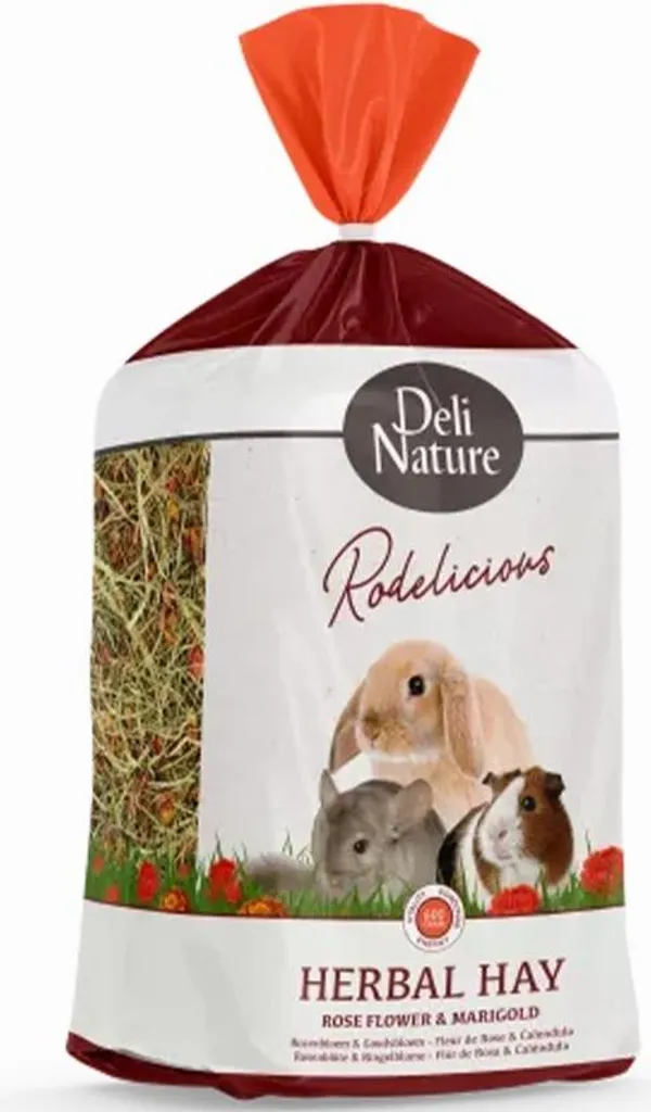 Foin Rodelicious enrichi à la rose et souci, fibres haute qualité 600g