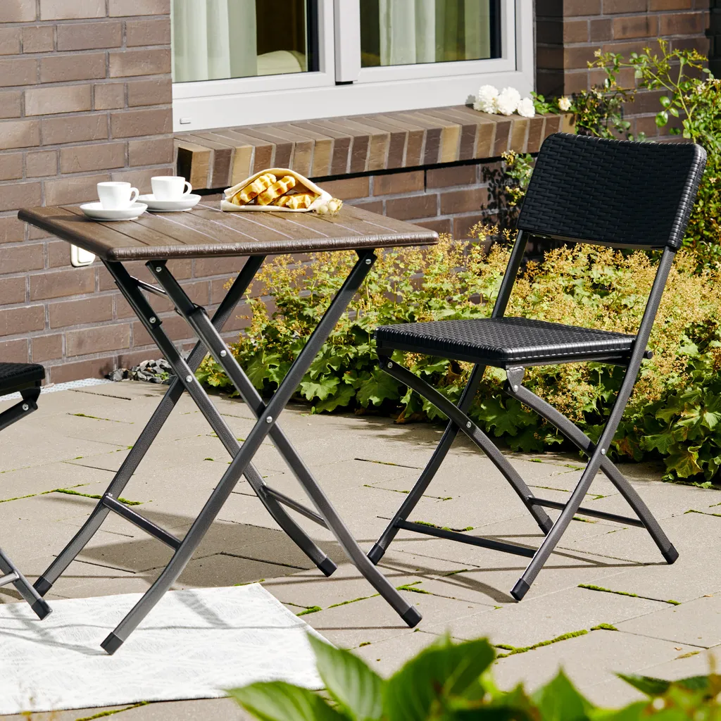 Table d'appoint pliable aspect bois marron résistante aux UV - 2
