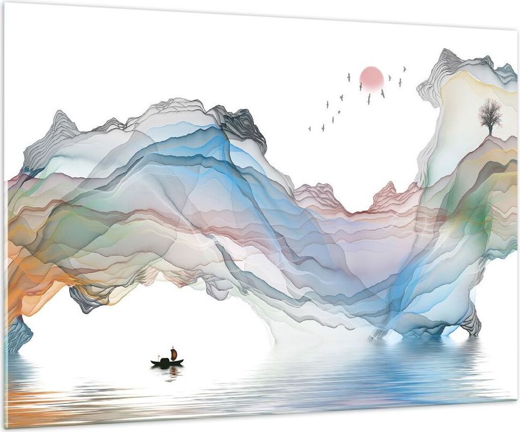 Bilder auf glas - Einteilig - Wellen Berge Fee - 100x70cm - Glasbilder - Wandbilder - Bilder - zum Aufhängen bereit - Wanddekoration aus Glas - Gl...
