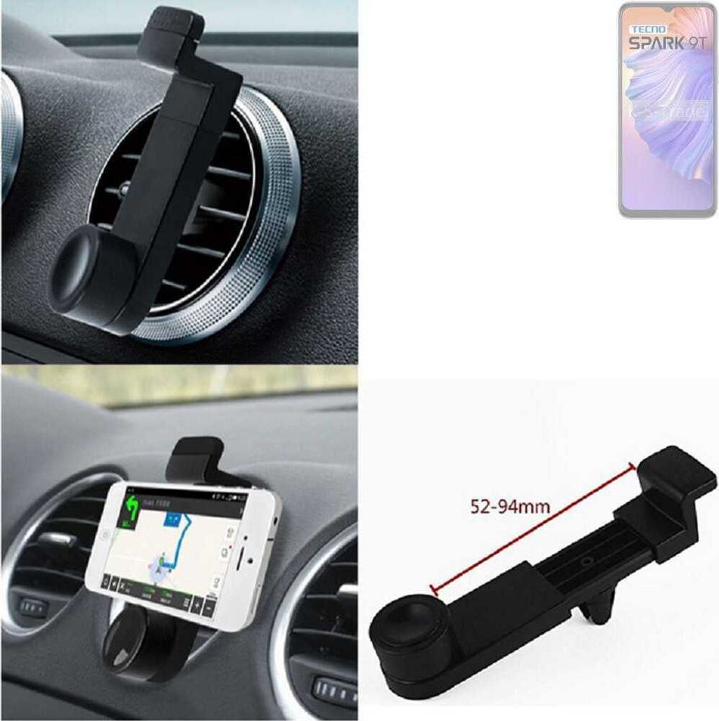K-S-Trade Lüftungshalterung kompatibel mit Tecno Spark 9T KFZ-Halterung Autohalterung Handy-halterung Lüftungsgitter Lüftungsschlitze Schwarz