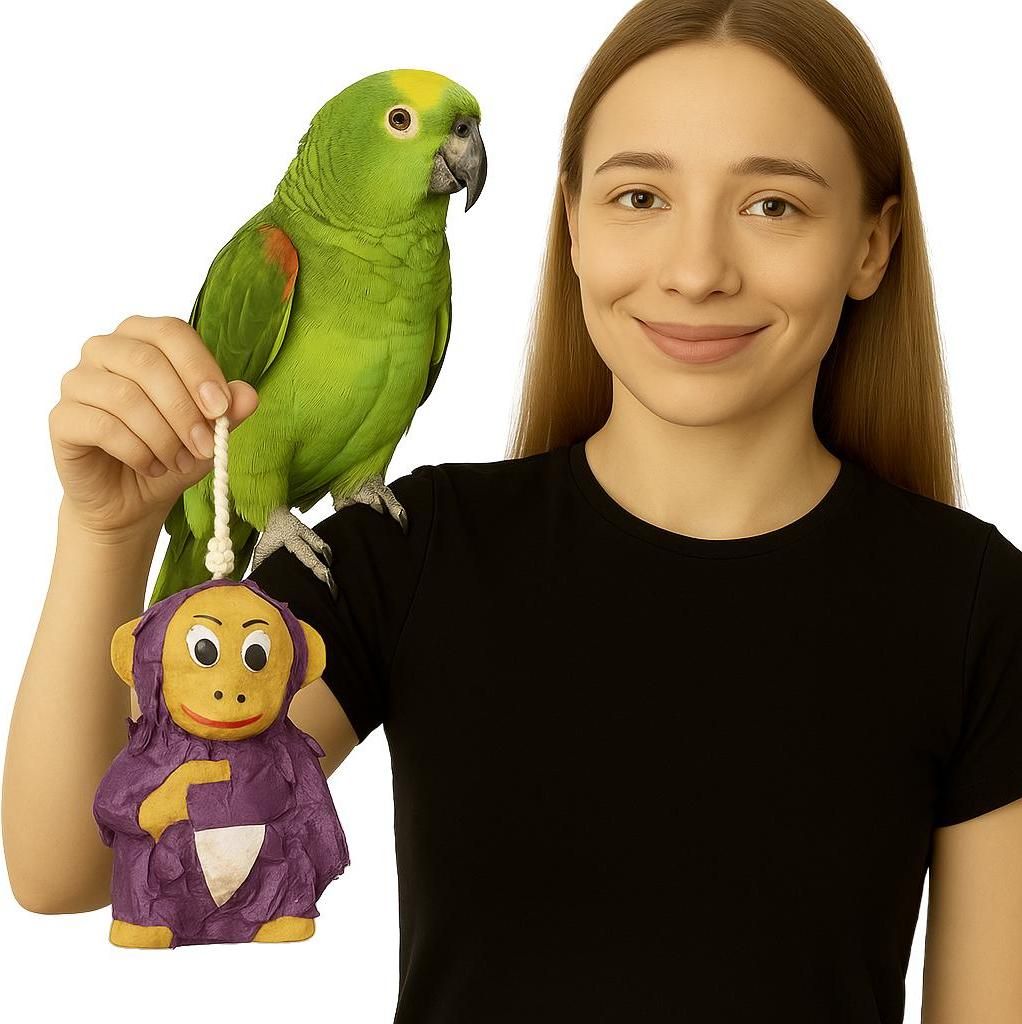 Affen-Piñata mit Leckereien - ein Spielzeug für alle Papageien