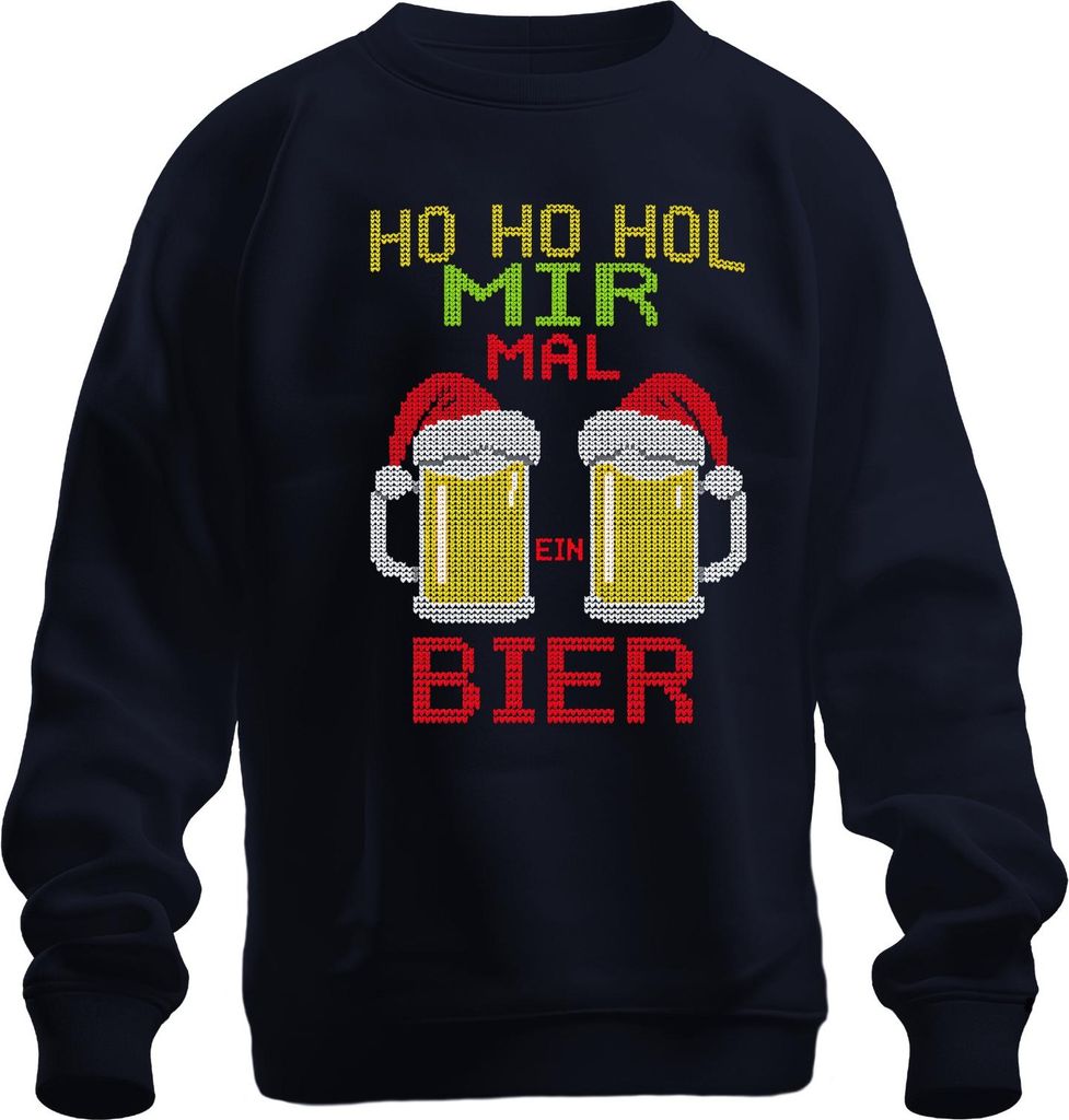Ho Ho hol mir mal ein Bier Weihnachtsstrick Bierkrug Bierliebhabe Uni Sweatshirt Pullover, Navy, S