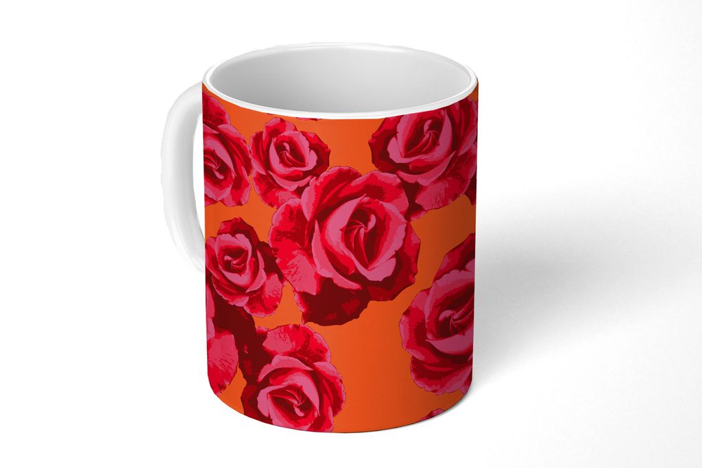 KitchenYeah Tasse Kaffeetasse Kaffeebecher 350 ml Rosen - Orange - Muster Teetasse - Fototasse - Becher - Keramikbecher - Teebecher - Kaffeetasse...