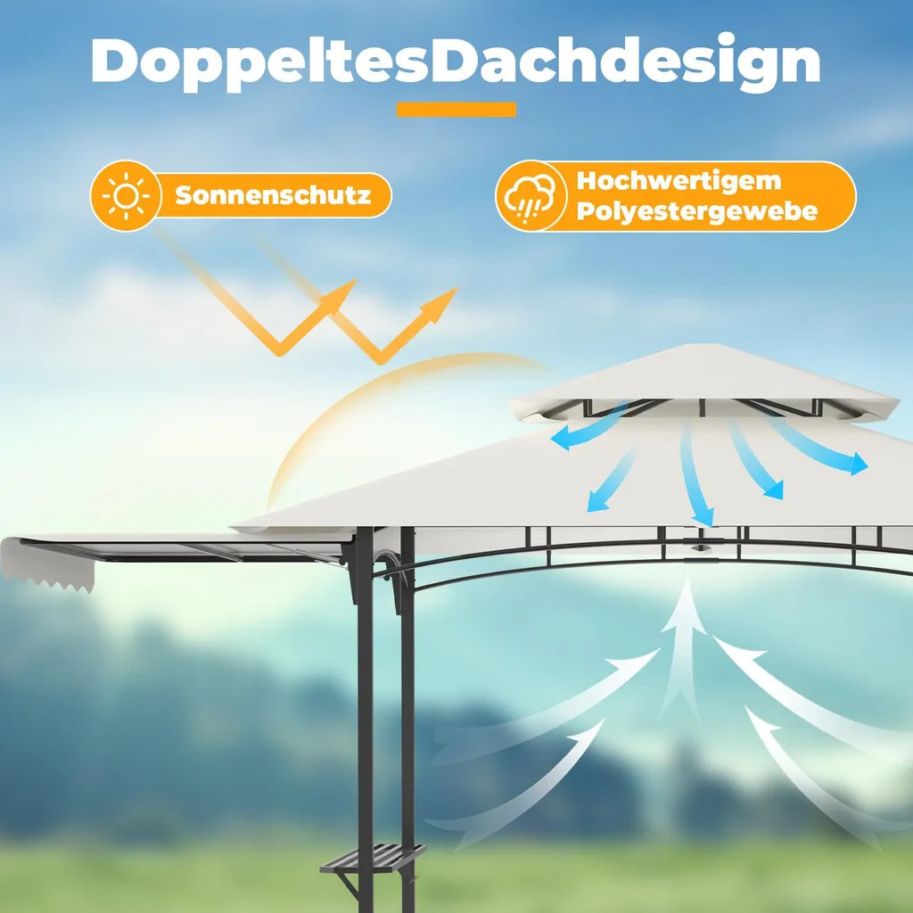 Tonnelle de barbecue double toit Izrielar avec décapsuleur et crochets 250cm - 5