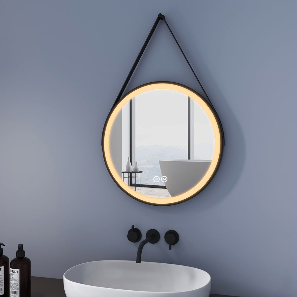 Meykoers Badezimmerspiegel Rund 50cm Durchmesser LED Badspiegel mit Touch Schalter mit 3 Lichtfarbe 3000-6500K Lichtspiegel Badezimmerspiegel mit T...