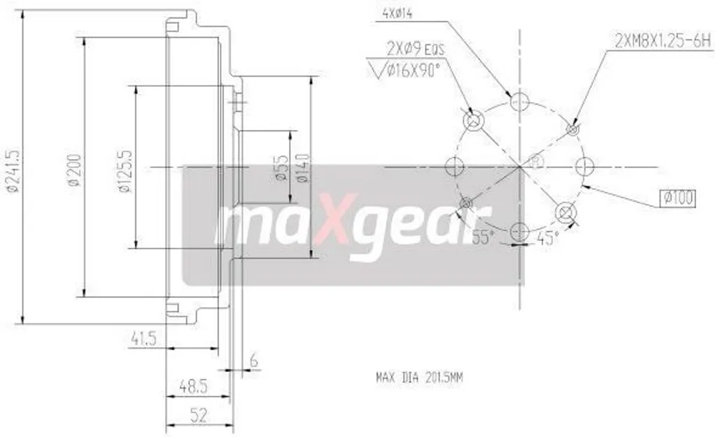Tambour de frein MAXGEAR 19-2313 pour Mazda 323 et MX-3 OE B59626251C