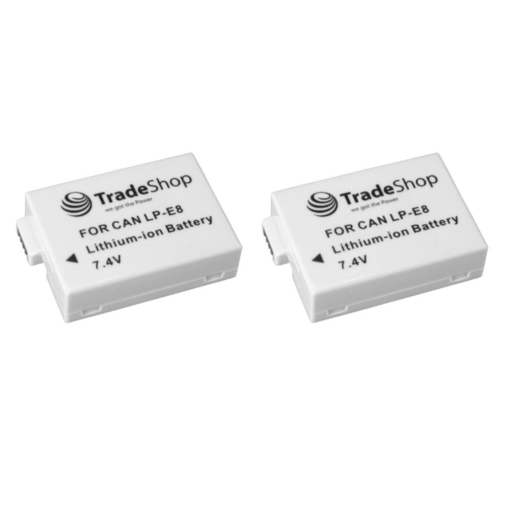 2x Trade-Shop Li-Ion Akku 7,4V / 1300mAh kompatibel mit Canon EOS 700D (Kiss X7i, Rebel T5i), EOS 600D (Kiss X5 / Rebel T3i), EOS 650D (Kiss X6i / ...