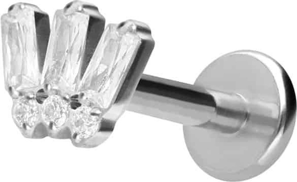 Ohrpiercing, Nasenpiercing Titan Labret mit Innengewinde 6 EINGEFASSTE KRISTALLE Silber Stablänge: 5mm | Stabstärke: 1,2mm