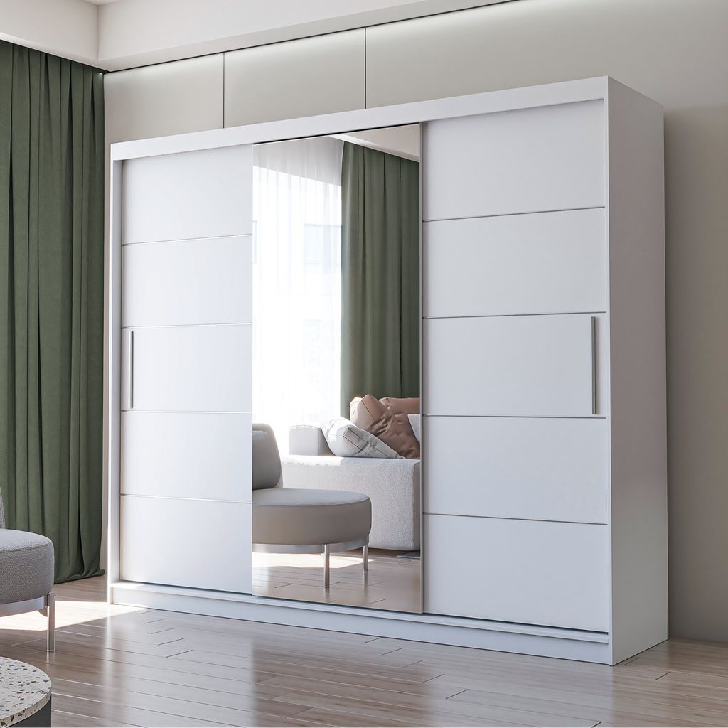 Schwebetürenschrank Kleiderschrank Schrank 250cm Weiß/Weiß Produktbild 