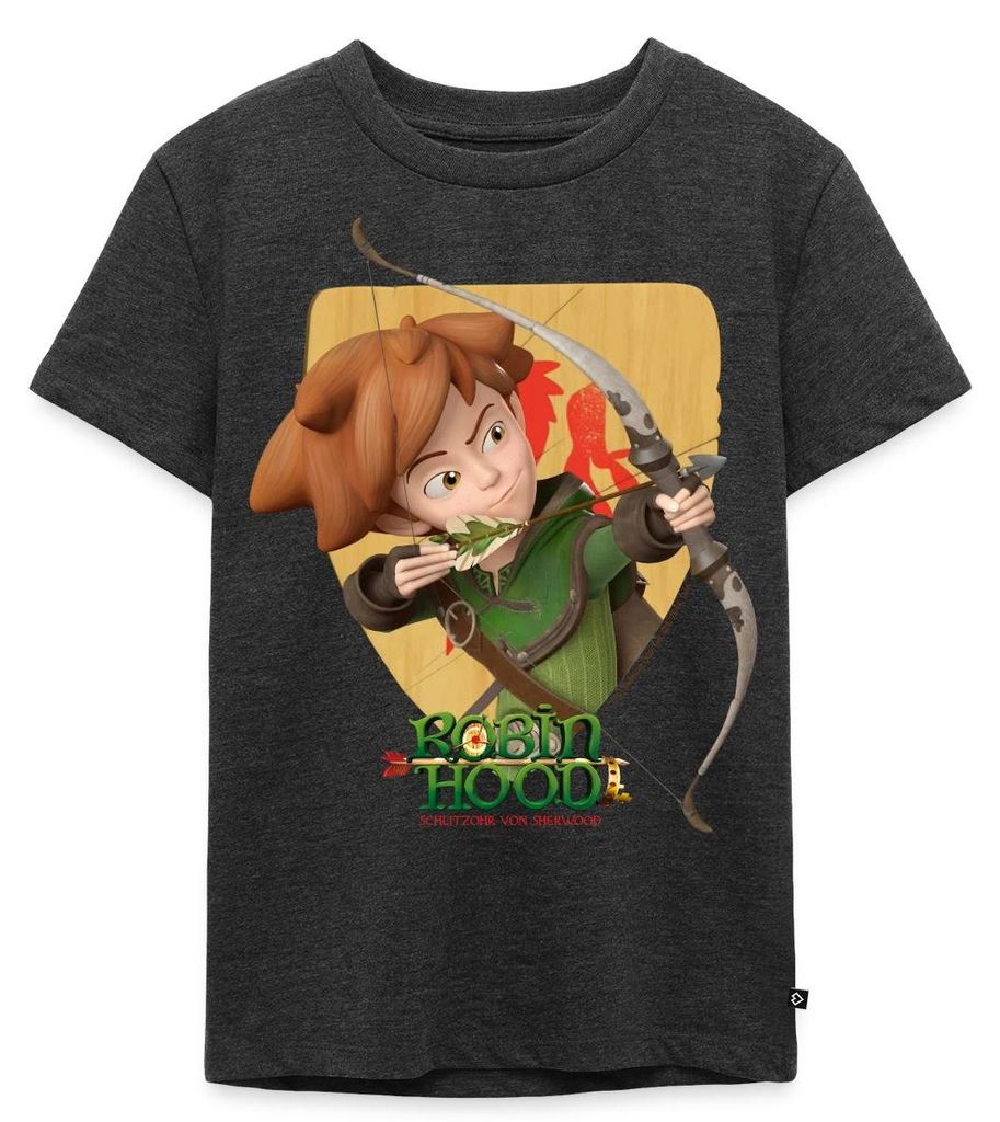 Spreadshirt Robin Hood Schießt Mit Seinem Bogen Kinder Premium T-Shirt, 122/128 (6 Jahre), Anthrazit meliert