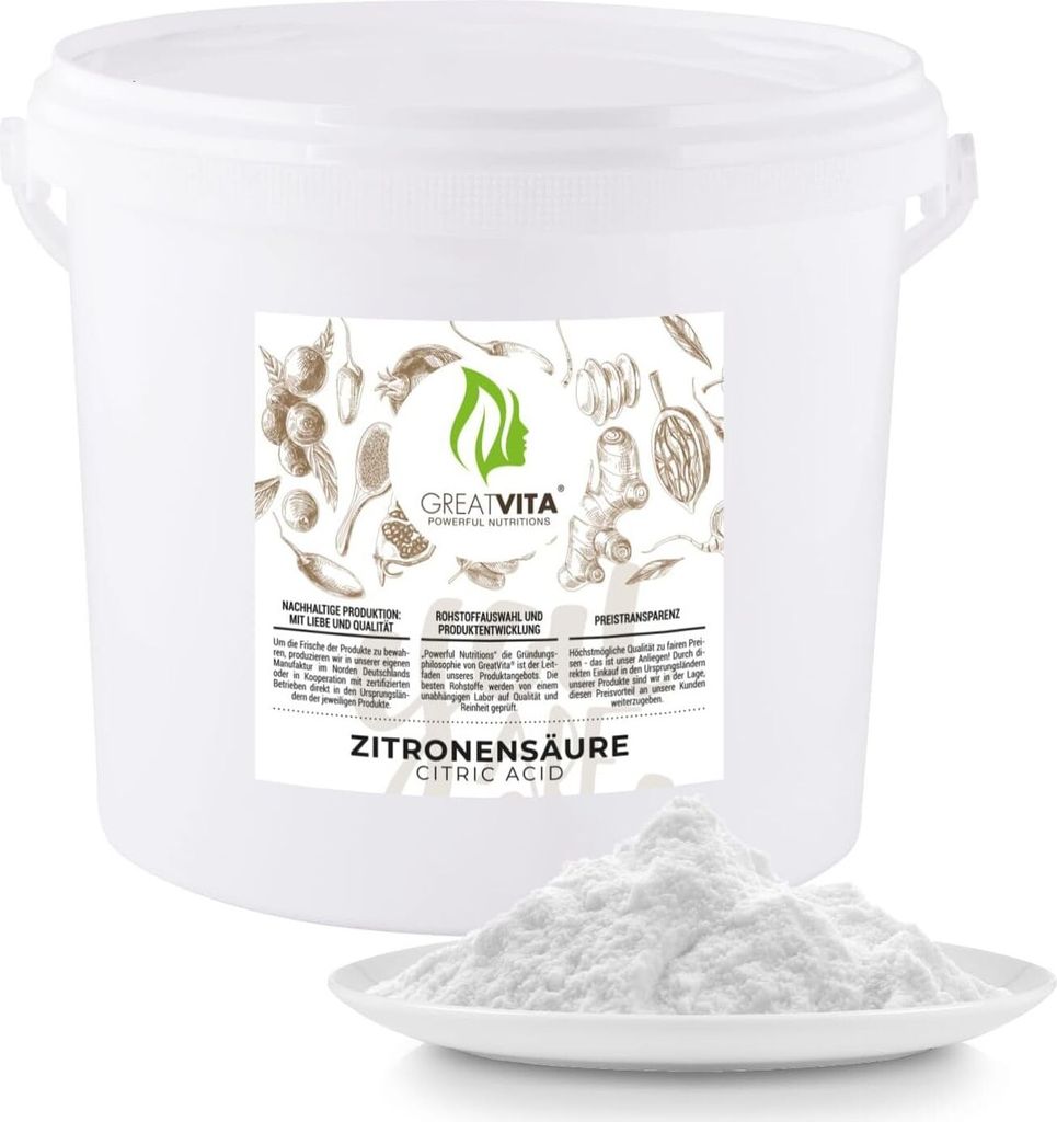 GreatVita Zitronensäure Pulver 5kg Eimer