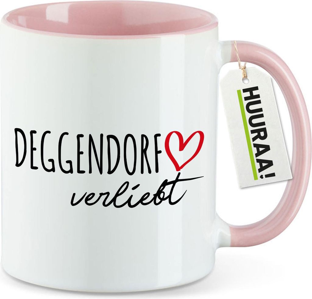 Huuraa Kaffeetasse Deggendorf verliebt 330ml Rosa Keramik Kaffeebecher Geschenkidee