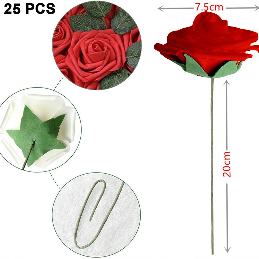 50 Stück Künstliche Maulbeerpapier-Rosen – 18 Mm, Herzblüten, Mit Drahtstiel, Für DIY, Hochzeit, Scrapbooking