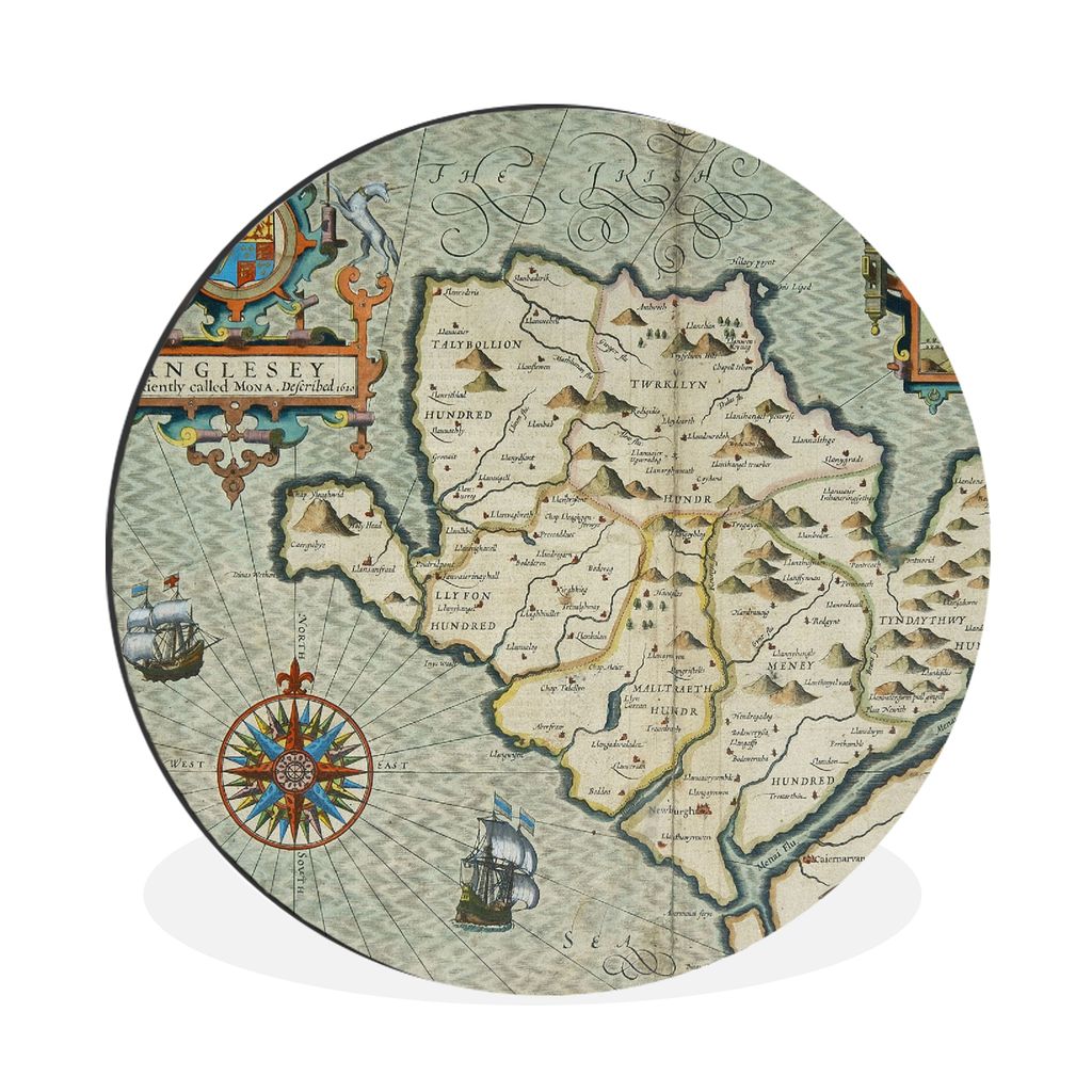 MuchoWow Aluminium Wandkreis Karte - Anglesey - Vereinigtes Königreich - Wales Ø 30 cm Wanddeko Modern Wohnzimmer - Wand Bild - Wohnzimmer - Ru...