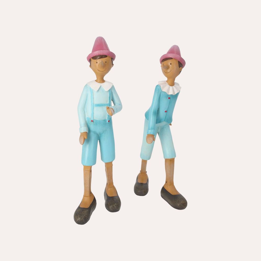 KEYHOMESTORE | Paar Pinocchio-Figuren aus blauem Kunstharz, Höhe 29 cm
