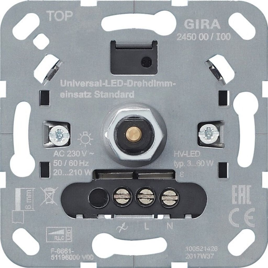 The back of a GIRA universal LED dimmer switch.