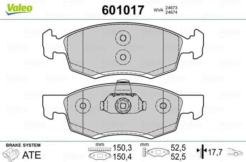 VALEO 601017 Bremsbelagsatz, Scheibenbremse OE 4106000Q0C kompatibel mit Logan, Sandero