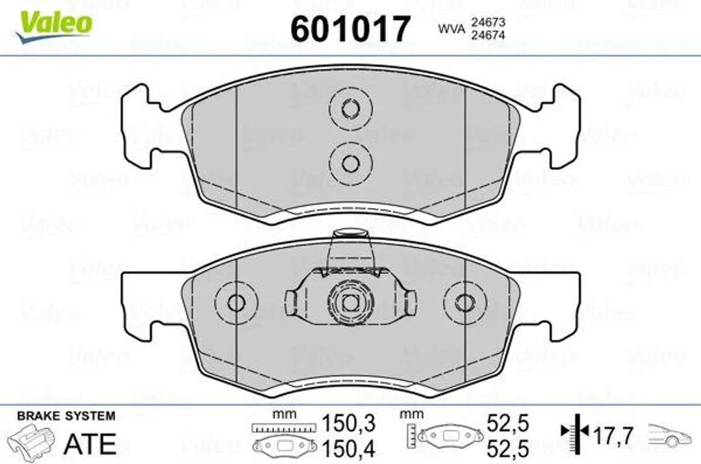 Valeo 601017 Plaquettes de frein d'origine OE 4106000Q0C pour Dacia