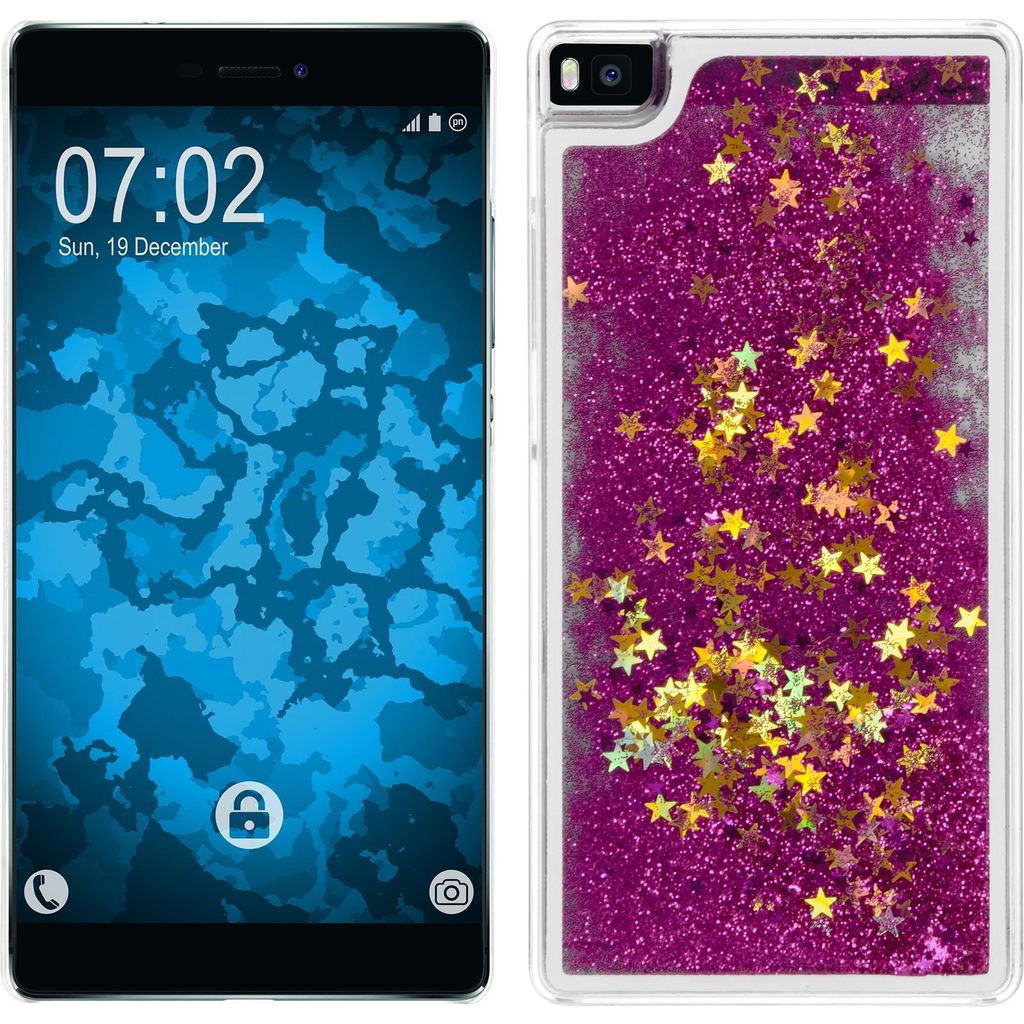 PhoneNatic Case kompatibel mit Huawei P8 - Hülle pink Stardust Hard-case + 2 Schutzfolien