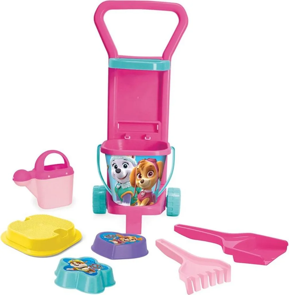 Chariot de Plage pour Enfant avec Jouets de Sable Paw Patrol 8 Pièces Rose