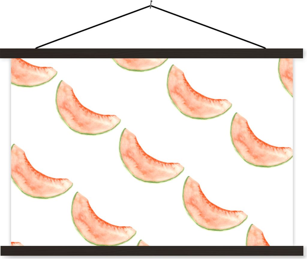MuchoWow Textilposter Melone - Obst - Aquarell 60x40 cm mit schwarzem Rahmen - Hölzernes