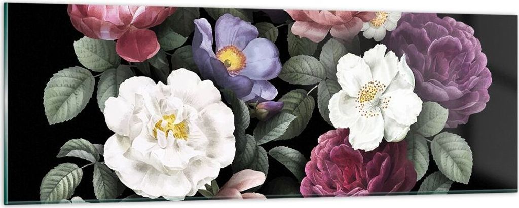 Bilder auf glas - Einteilig - Blumen Blumenstrauß Komposition - 90x30cm - Glasbilder - Wandbilder - Bilder - Wanddekoration aus Glas - Glas Bilder...