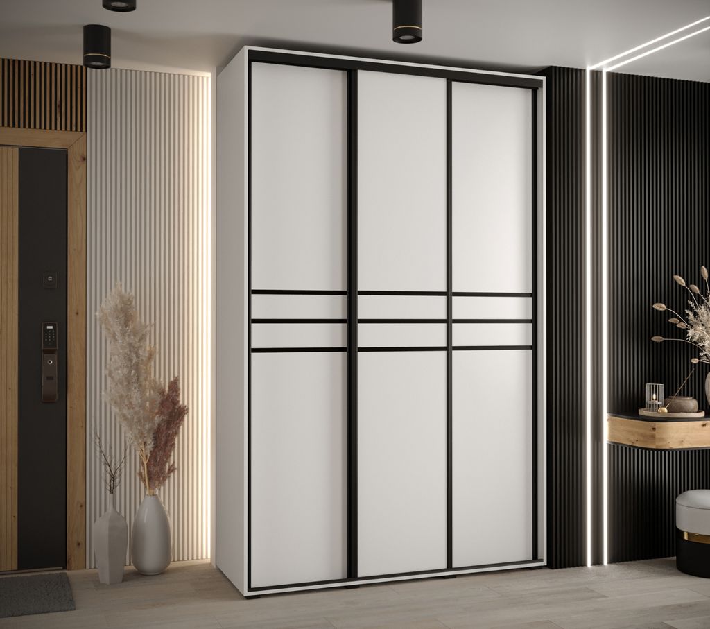 Kleiderschrank ASIRI 10 - 150/45 cm, weiß/schwarz