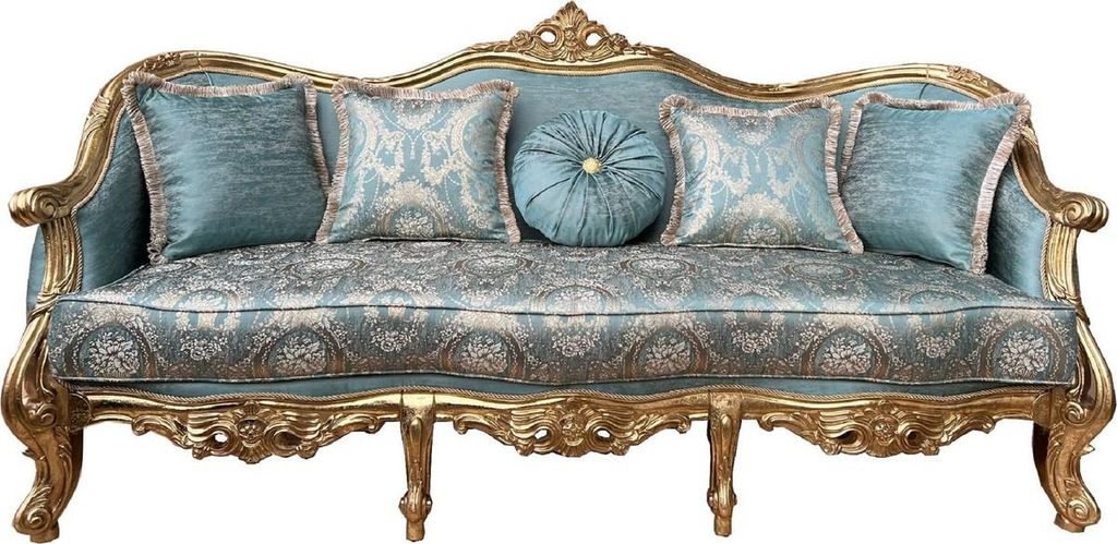 Casa Padrino Luxus Barock Sofa Türkis Muster / Gold - Prunkvolles Wohnzimmer Sofa mit Muster - Wohnzimmer Möbel im Barockstil - Barock Möbel - B...