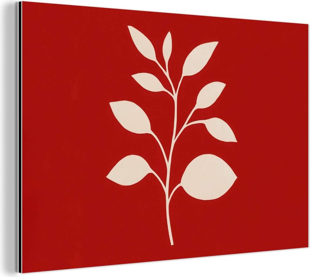 MuchoWow Wanddekoration Metall Metallbild Wandkunst 150x100 cm Scherenschnitt - Blätter - Zweig MuchoWow Aluminium Gemälde - Alu Dibond Bild