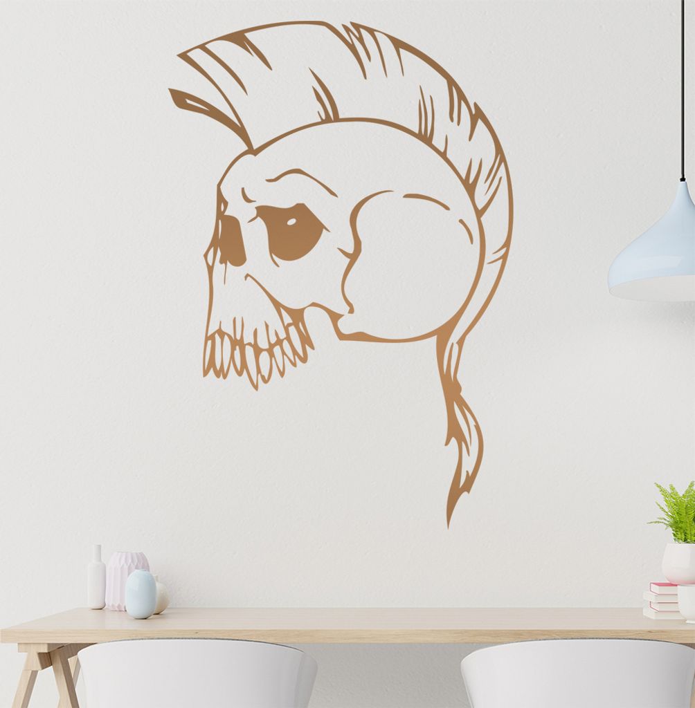 Punk Schädel Wandtattoo in 6 Größen - Wandaufkleber Wall Sticker - Dekoration, Küche, Wohnzimmer, Schlafzimmer, Badezimmer