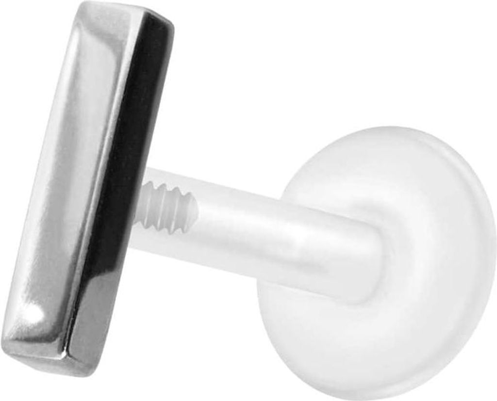 Ohrpiercing, Nasenpiercing PTFE Labret mit Innengewinde + Titan-Aufsatz BALKEN Silber Stablänge: 9mm | Stabstärke: 1,2mm