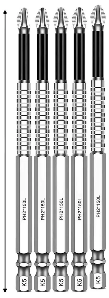 Embouts de tournevis longs pour accès difficiles - 5 pièces 150mm choc