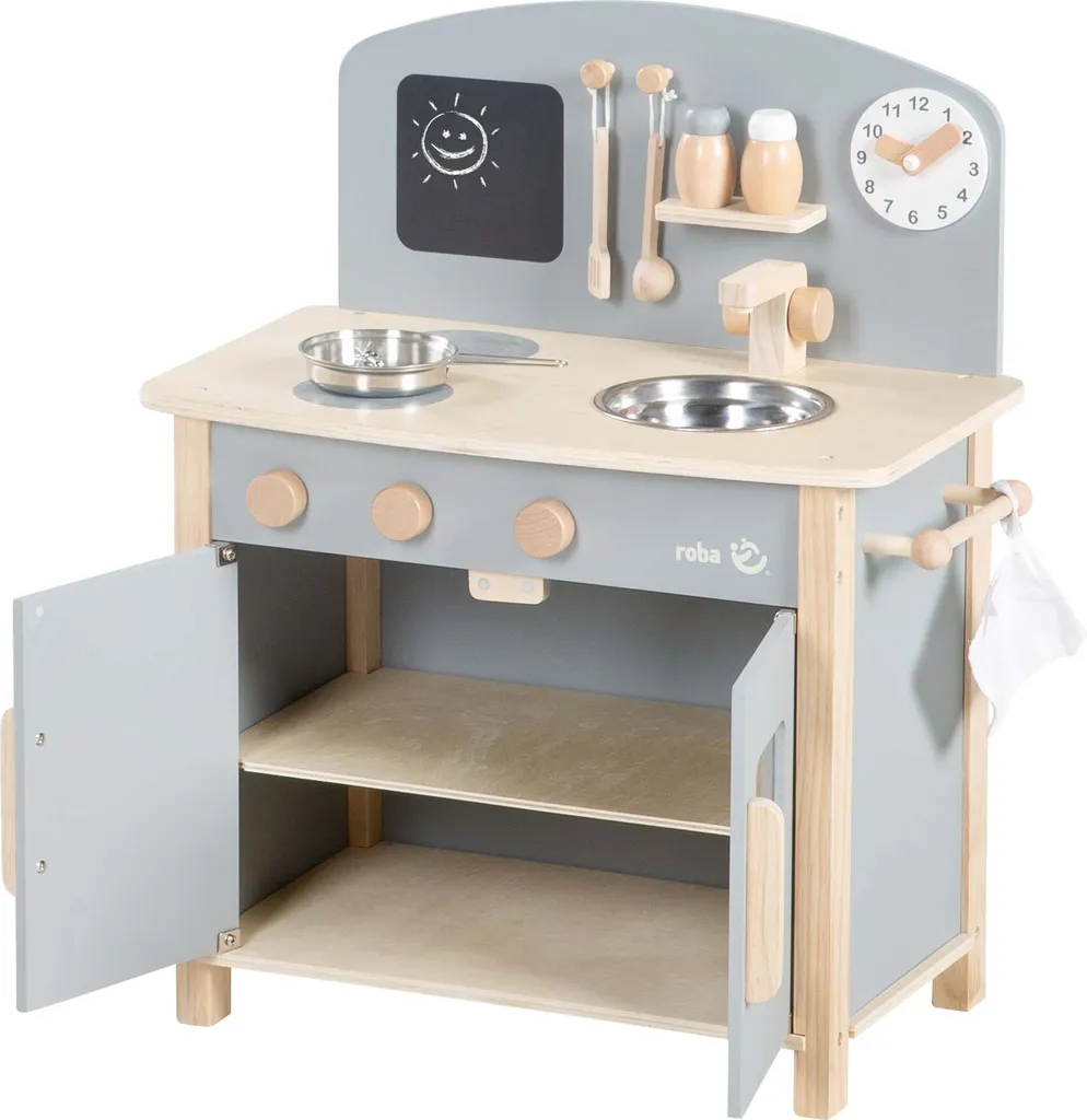 Kitchenette de jeu roba en bois avec plaques de cuisson et évier complet