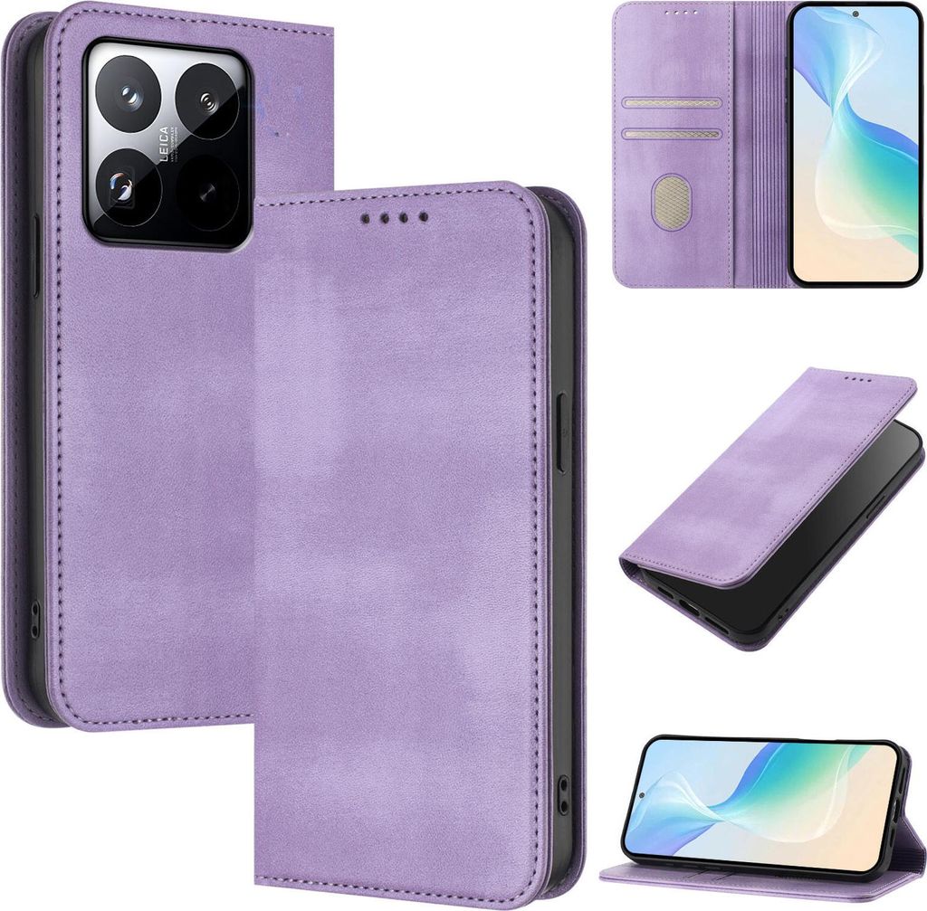 Handyhülle für Xiaomi 15T, Vintage Leder RFID Schutz Kartenfach Standfunktion Magnetische Klapphülle Violett