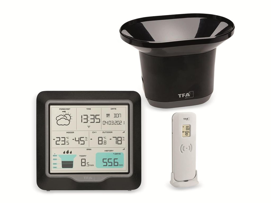 Funkwetterstation mit Regenmesser RAIN PRO, schwarz, Produktbild 