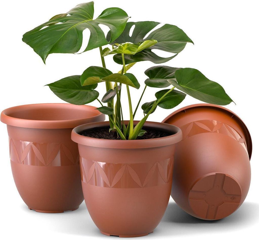 Plastard Übertopf 3er Set Ø 35 cm Terrakotta - Blumentopf Pflanztopf Pflanzkübel