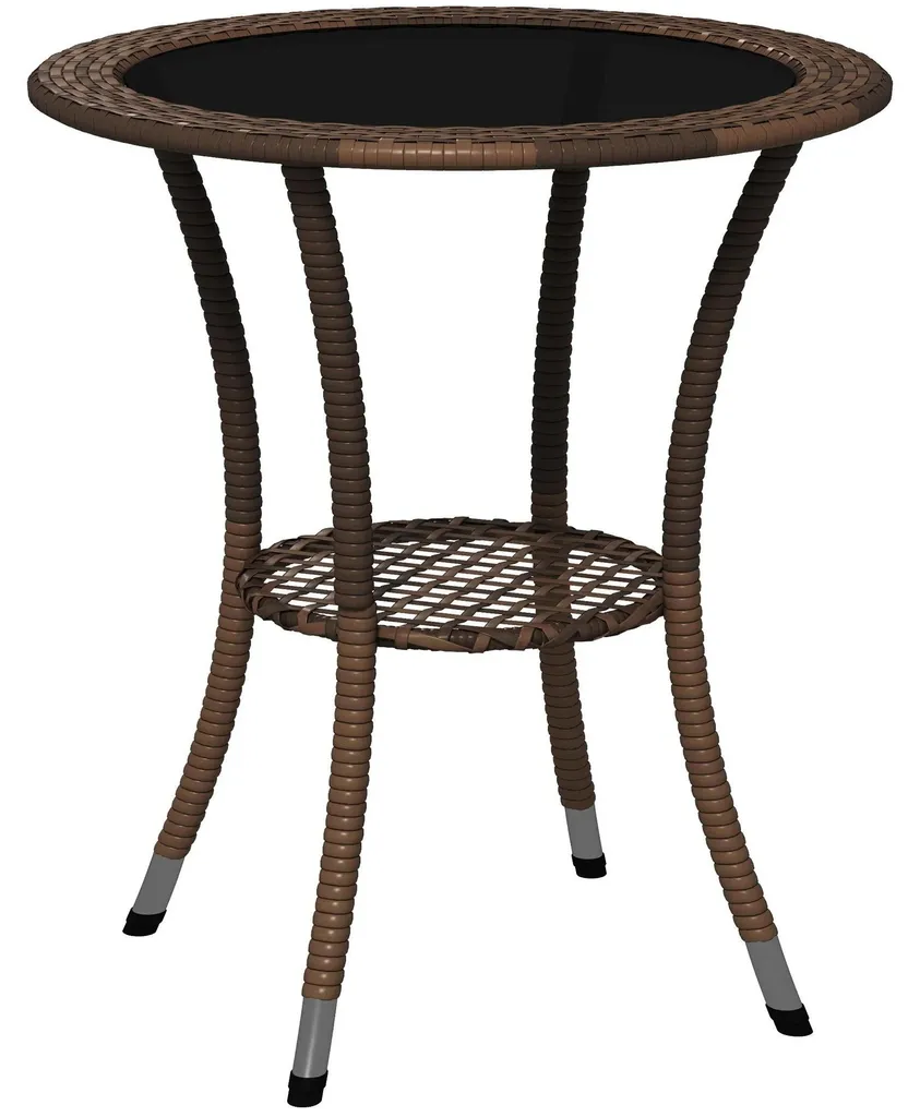 Table ronde en rotin PE Ø 64 cm avec tablette de rangement - Acier robuste