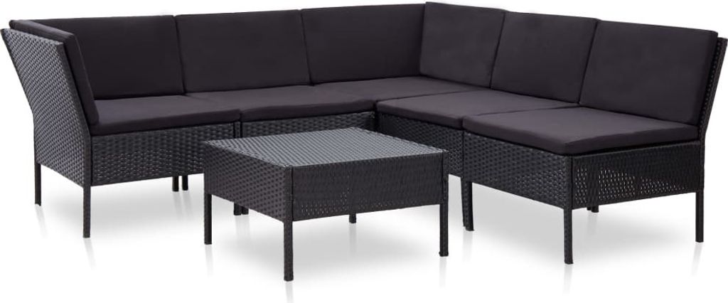 The Living Store 6-tlg. Garten-Lounge-Set mit Auflagen Poly Rattan Schwarz
