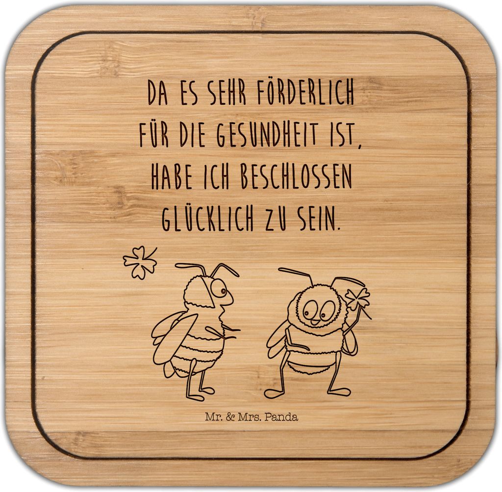 Mr. & Mrs. Panda Untersetzer Kork Hummeln Kleeblatt - Transparent - Geschenk, Tischuntersetzer, Biene, Hummel, Tassenuntersetzer, Tiere, Spruch Pos...