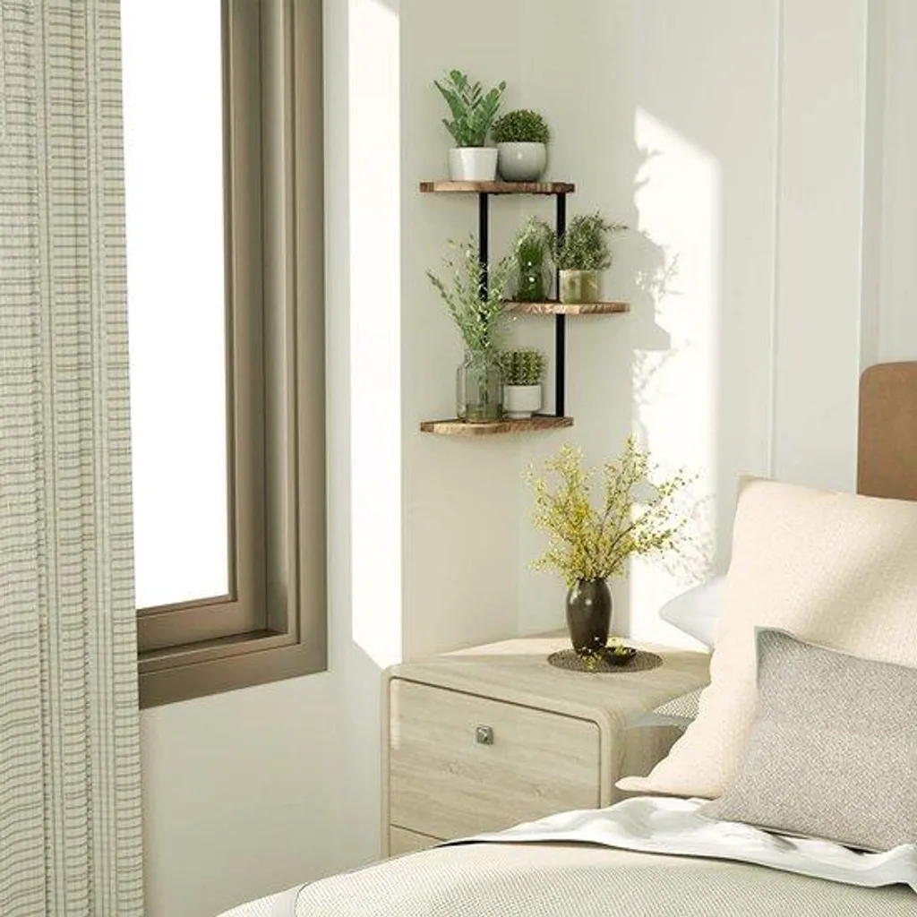 Étagère d'angle murale 5 niveaux en bois blanc pour salon et bureau