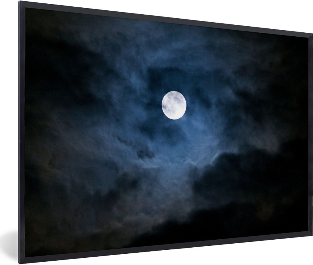 MuchoWow Gerahmtes Poster Ein Vollmond hängt nachts über dem schottischen Inverness 60x40 cm - Poster mit Schwarzem Bilderrahmen Wandposter Rah...