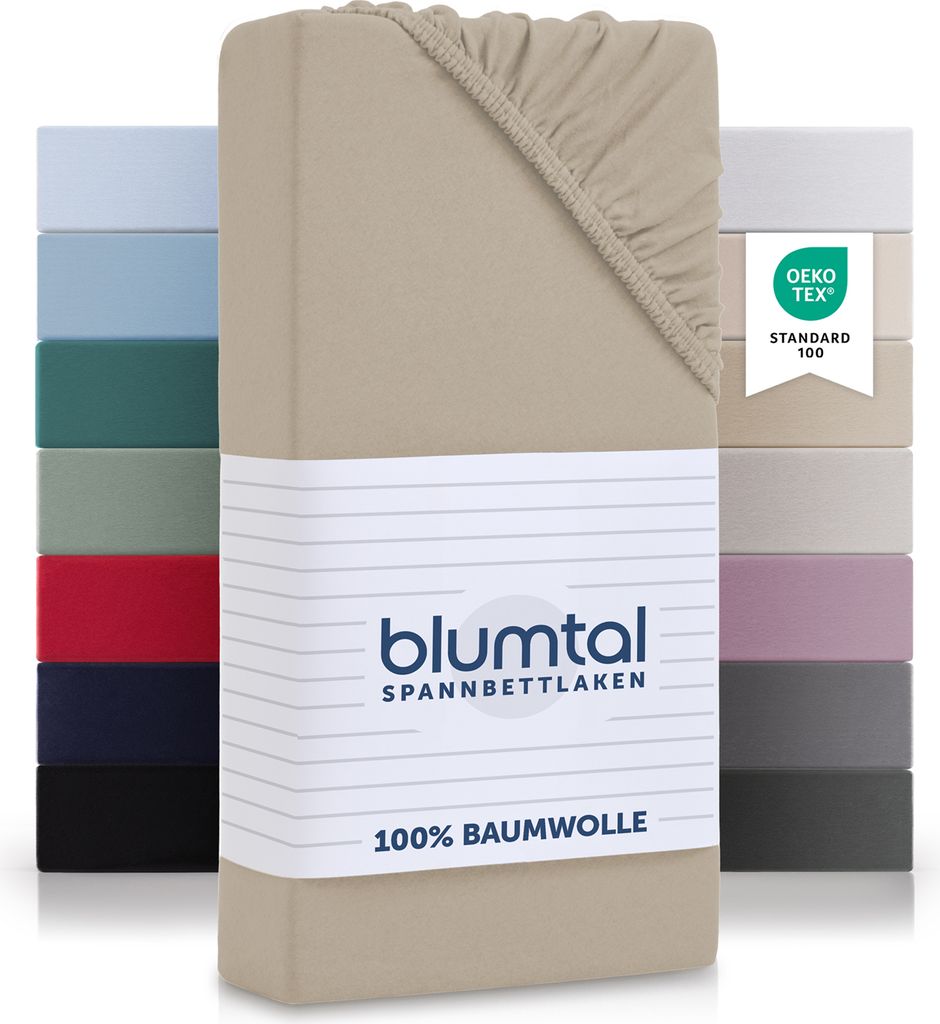 Blumtal Baumwolle Spannbettlaken für Topper 140x200cm Basics Jersey - Spannbetttuch aus Baumwolle - Taupe